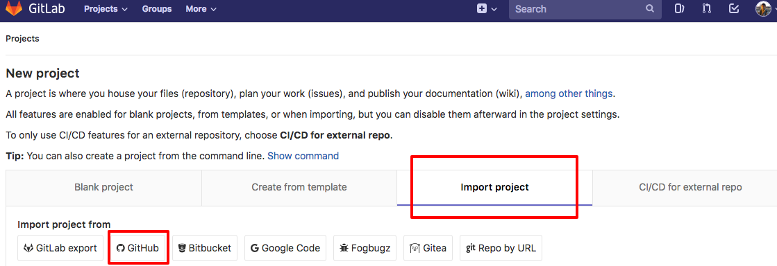 Import projects from GitHub