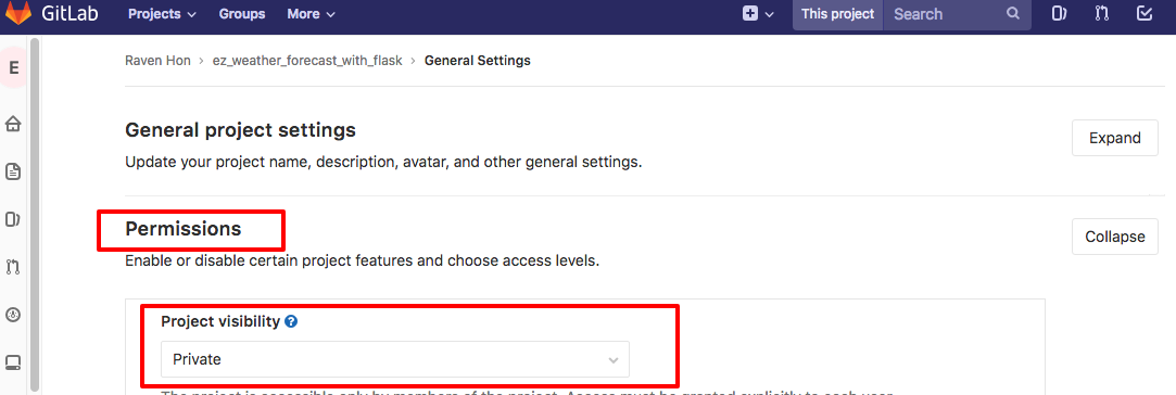 Set project visibility